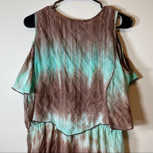 SOLD Sami & Jo Blue & Brown Cold Shoulder Dress - Picture 6 of 14